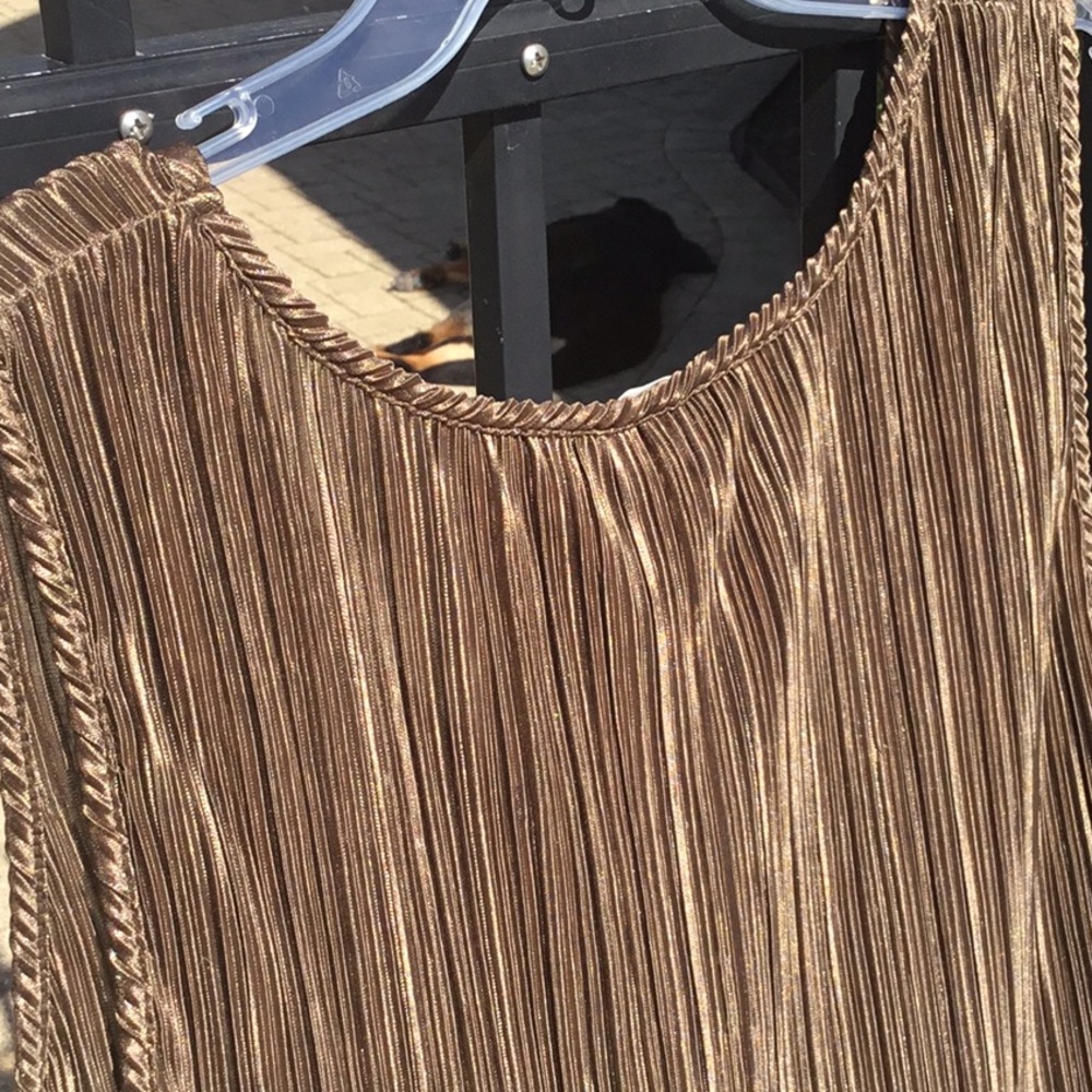 NWT Beach Swim Cover Up Wrinkle free Vaca Bronze Metallic Accordion Pleat Dress - Picture 8 of 16